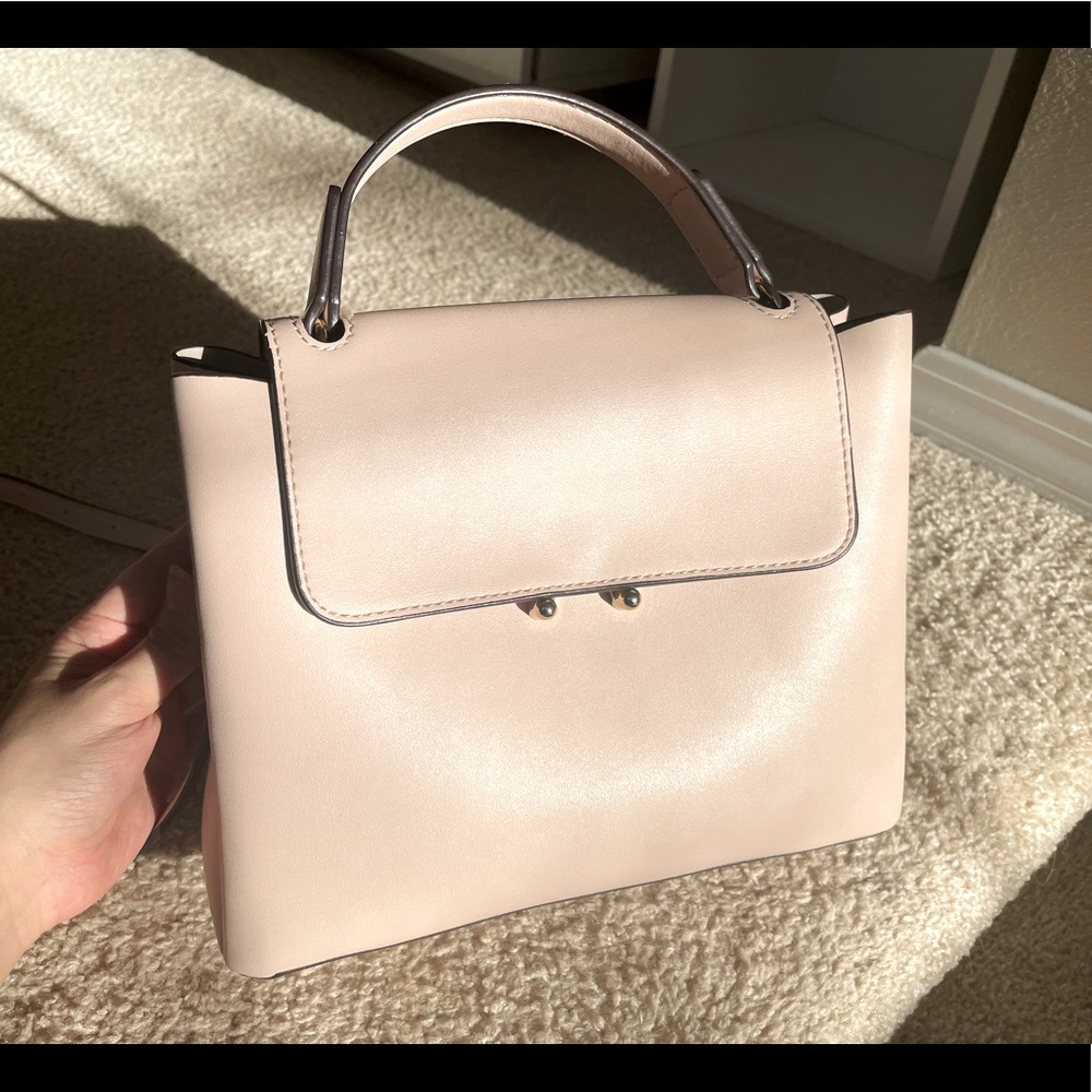 Cream Top handle Crossbody Satchel Flap Bag